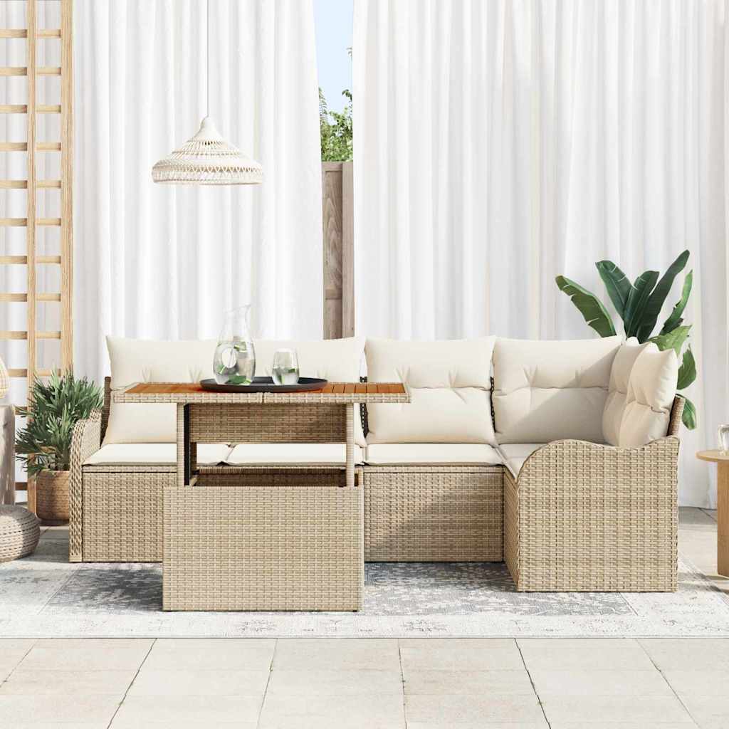 Garten-Sofa-Set mit Speicher 6 pcs Beige Poly Rattan