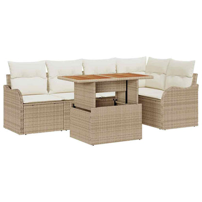Garten-Sofa-Set mit Speicher 6 pcs Beige Poly Rattan