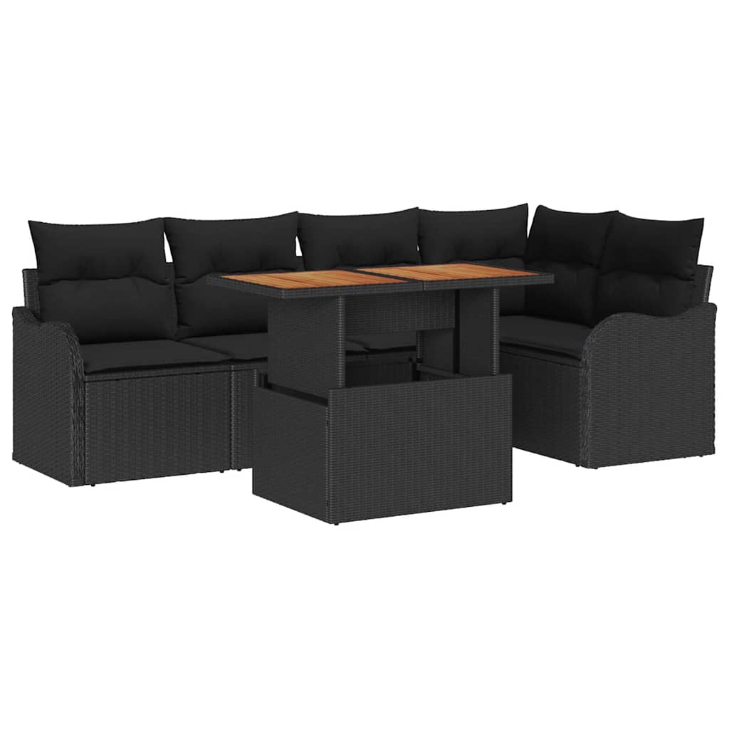 Garten-Sofa-Set mit Speicher 6 pcs Schwarz Poly Rattan