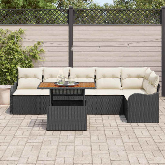 Garten-Sofa-Set mit Speicher 7 pcs Schwarz Poly Rattan