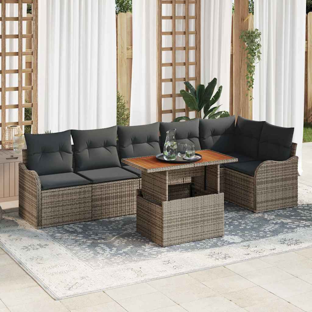 Garten-Sofa-Set mit Speicher 7 pcs Grau Poly Rattan
