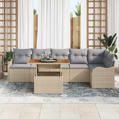Garten-Sofa-Set mit Speicher 7 pcs Beige Poly Rattan