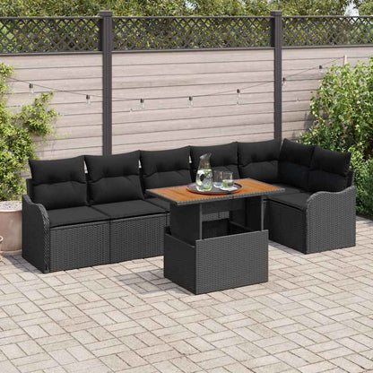 Garten-Sofa-Set mit Speicher 7 pcs Schwarz Poly Rattan