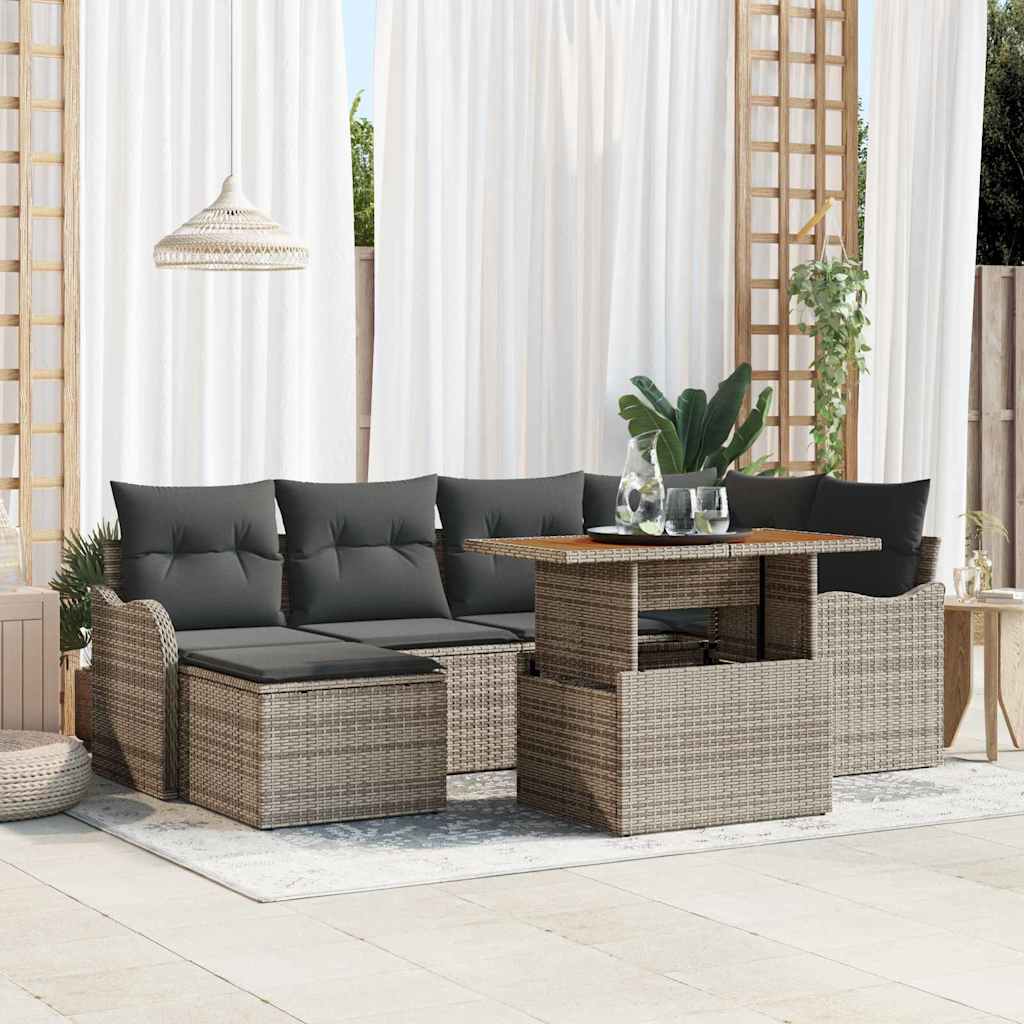 Garten-Sofa-Set mit Speicher 7 pcs Grau Poly Rattan