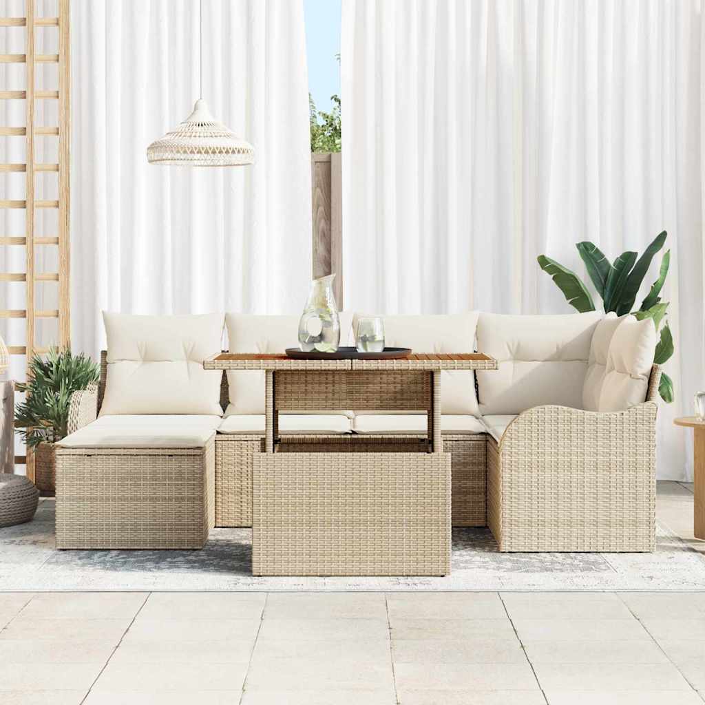 Garten-Sofa-Set mit Speicher 7 pcs Beige Poly Rattan