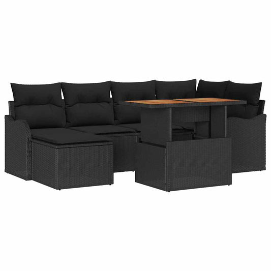 Garten-Sofa-Set mit Speicher 7 pcs Schwarz Poly Rattan