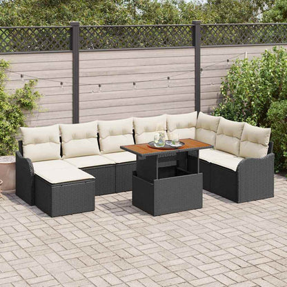 Garten-Sofa-Set mit Speicher 9 pcs Schwarz Poly Rattan