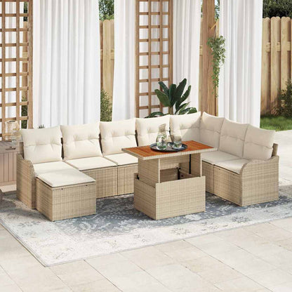 Garten-Sofa-Set mit Speicher 9 pcs Beige Poly Rattan
