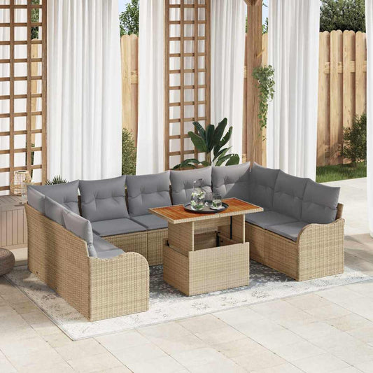 Garten-Sofa-Set mit Speicher 10 pcs Beige Poly Rattan