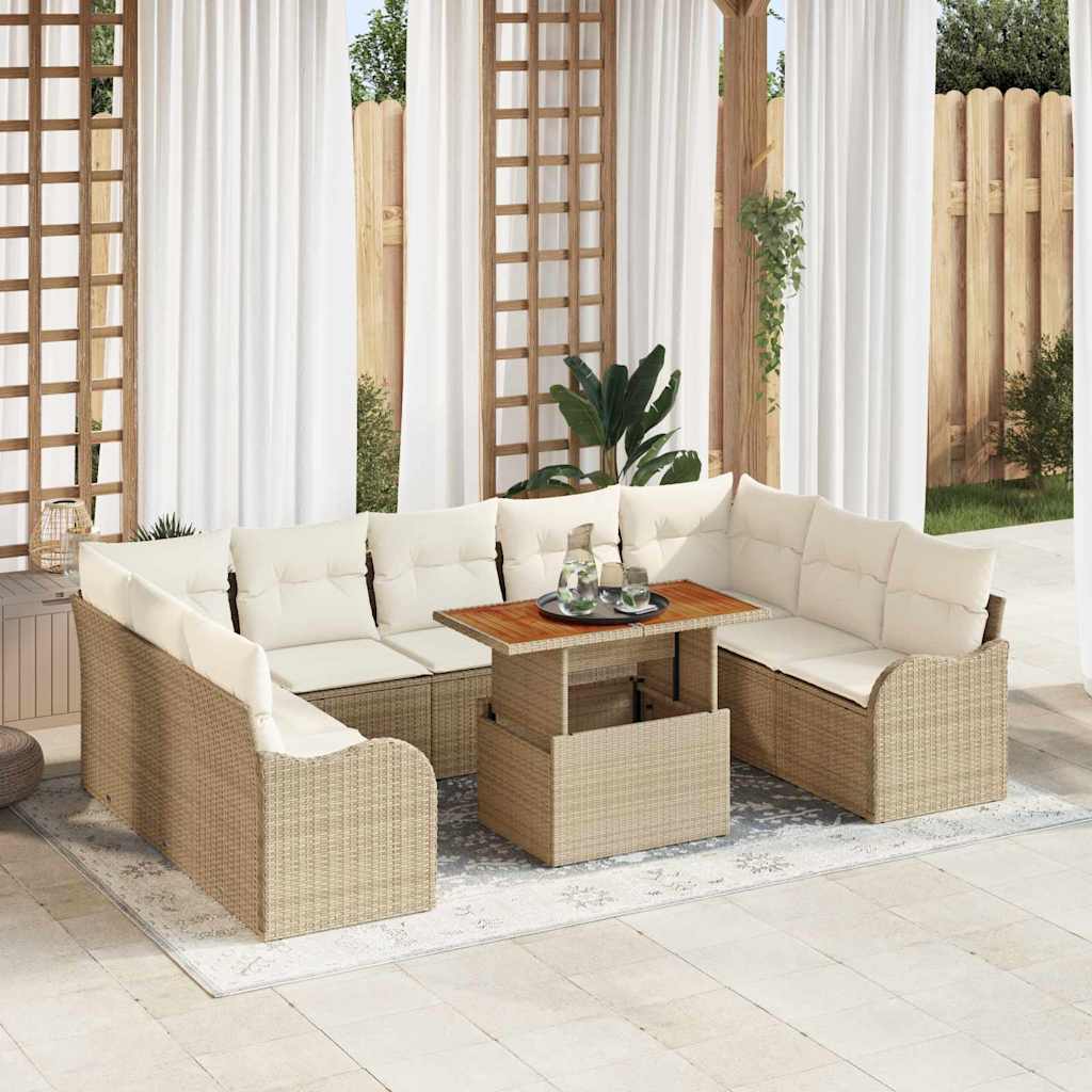 Garten-Sofa-Set mit Speicher 10 pcs Beige Poly Rattan