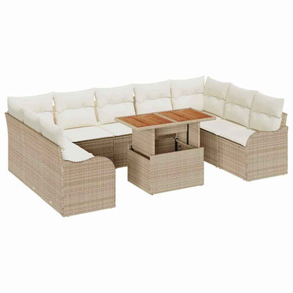 Garten-Sofa-Set mit Speicher 10 pcs Beige Poly Rattan