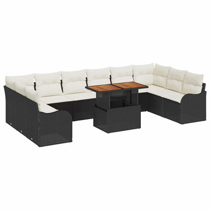 Garten-Sofa-Set mit Speicher 11 pcs Schwarz Poly Rattan