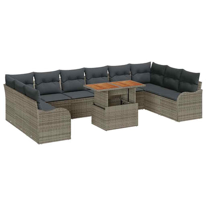Garten-Sofa-Set mit Speicher 11 pcs Grau Poly Rattan