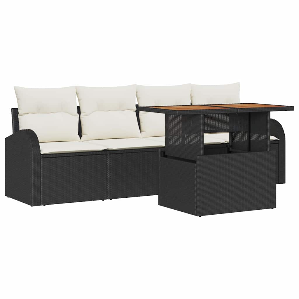 Garten-Sofa-Set mit Speicher 5 pcs Schwarz Poly Rattan