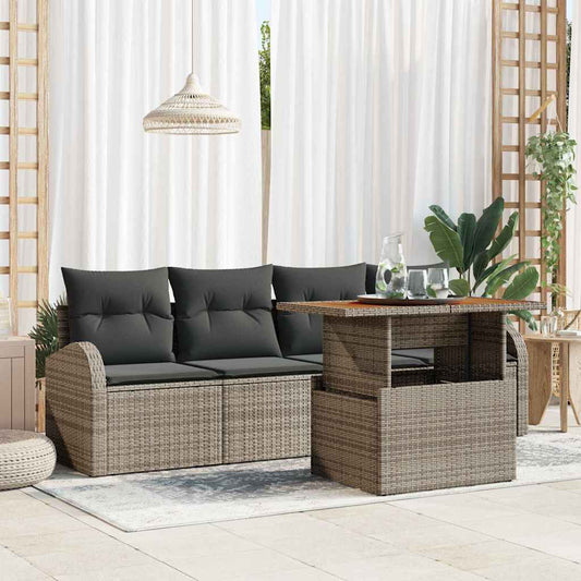 Garten-Sofa-Set mit Speicher 5 pcs Grau Poly Rattan