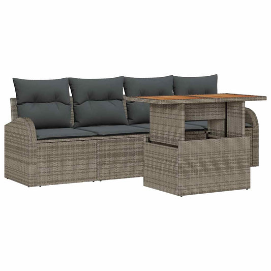 Garten-Sofa-Set mit Speicher 5 pcs Grau Poly Rattan