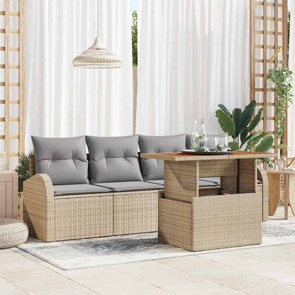 Garten-Sofa-Set mit Speicher 5 pcs Beige Poly Rattan