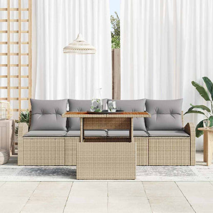 Garten-Sofa-Set mit Speicher 5 pcs Beige Poly Rattan
