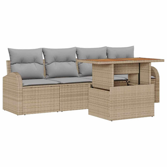 Garten-Sofa-Set mit Speicher 5 pcs Beige Poly Rattan