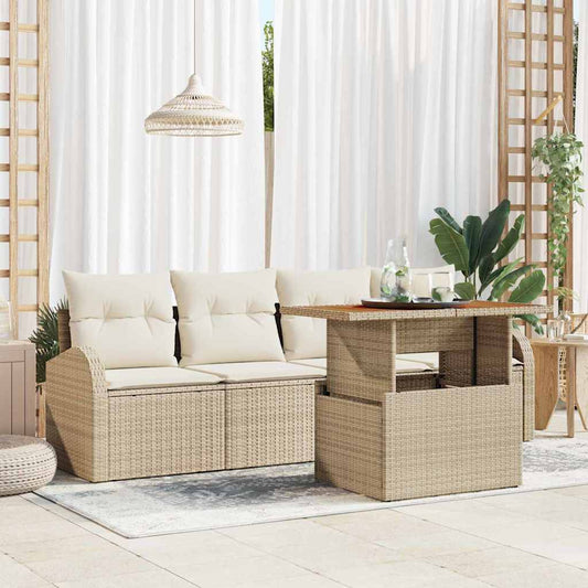 Garten-Sofa-Set mit Speicher 5 pcs Beige Poly Rattan