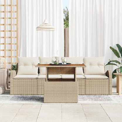 Garten-Sofa-Set mit Speicher 5 pcs Beige Poly Rattan