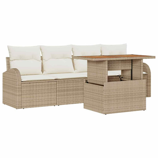 Garten-Sofa-Set mit Speicher 5 pcs Beige Poly Rattan