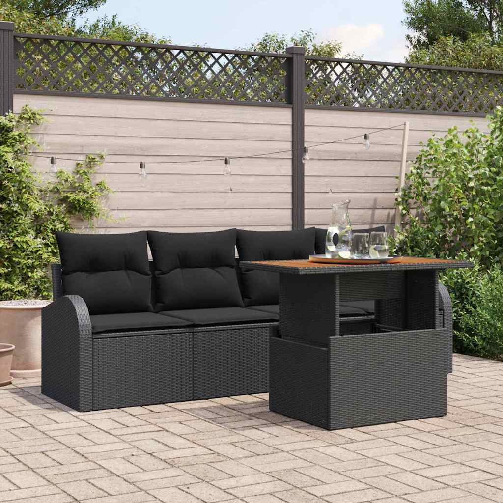 Garten-Sofa-Set mit Speicher 5 pcs Schwarz Poly Rattan