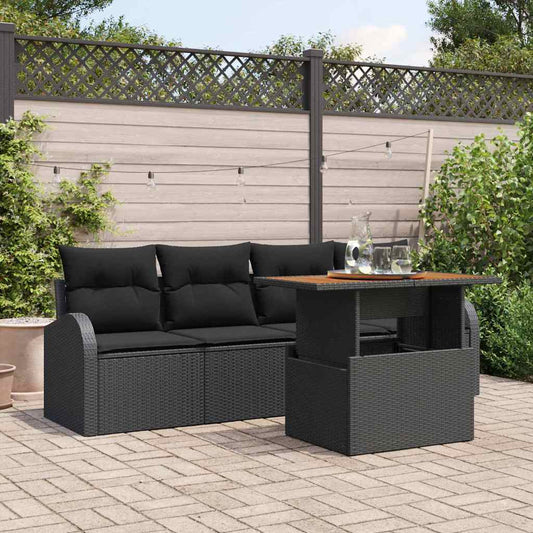 Garten-Sofa-Set mit Speicher 5 pcs Schwarz Poly Rattan