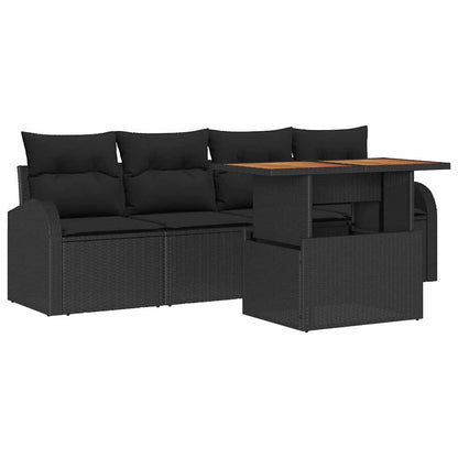 Garten-Sofa-Set mit Speicher 5 pcs Schwarz Poly Rattan