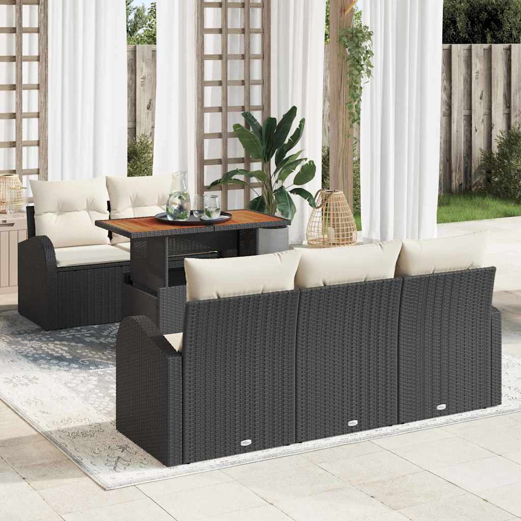 Garten-Sofa-Set mit Speicher 6 pcs Schwarz Poly Rattan