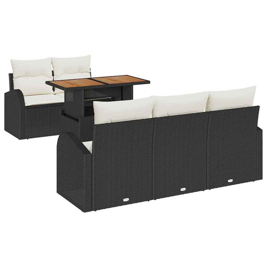 Garten-Sofa-Set mit Speicher 6 pcs Schwarz Poly Rattan