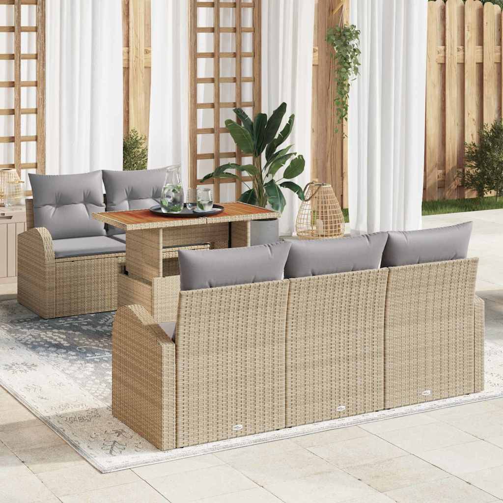Garten-Sofa-Set mit Speicher 6 pcs Beige Poly Rattan