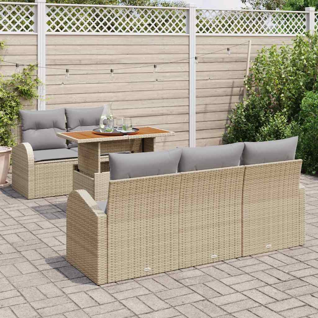 Garten-Sofa-Set mit Speicher 6 pcs Beige Poly Rattan