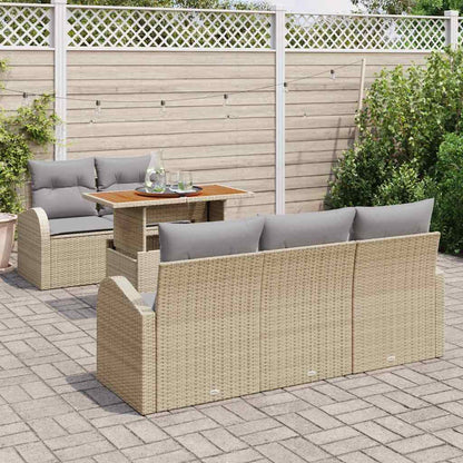 Garten-Sofa-Set mit Speicher 6 pcs Beige Poly Rattan