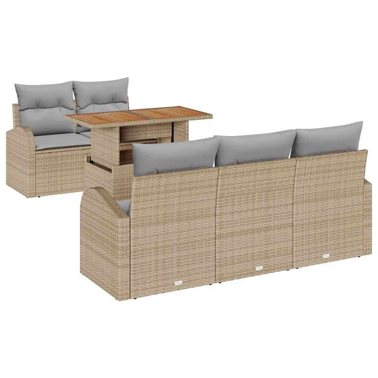 Garten-Sofa-Set mit Speicher 6 pcs Beige Poly Rattan