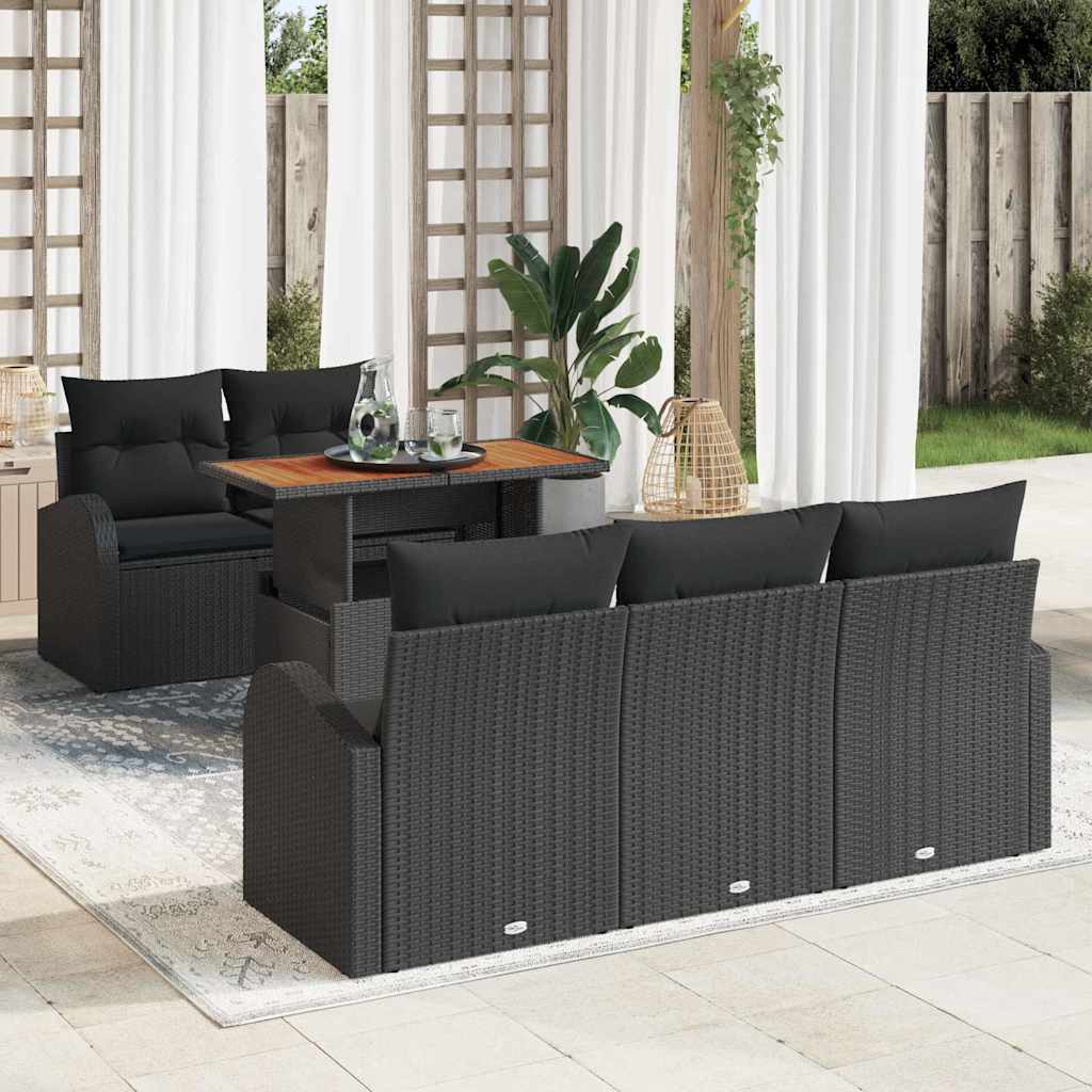 Garten-Sofa-Set mit Speicher 6 pcs Schwarz Poly Rattan