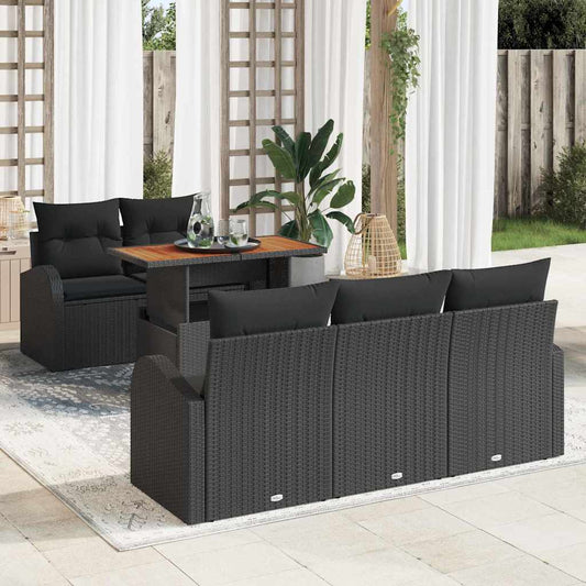 Garten-Sofa-Set mit Speicher 6 pcs Schwarz Poly Rattan