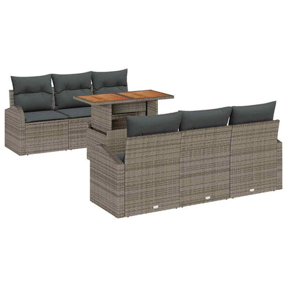 Garten-Sofa-Set mit Speicher 7 pcs Grau Poly Rattan