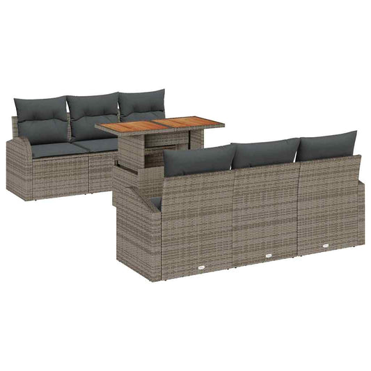 Garten-Sofa-Set mit Speicher 7 pcs Grau Poly Rattan