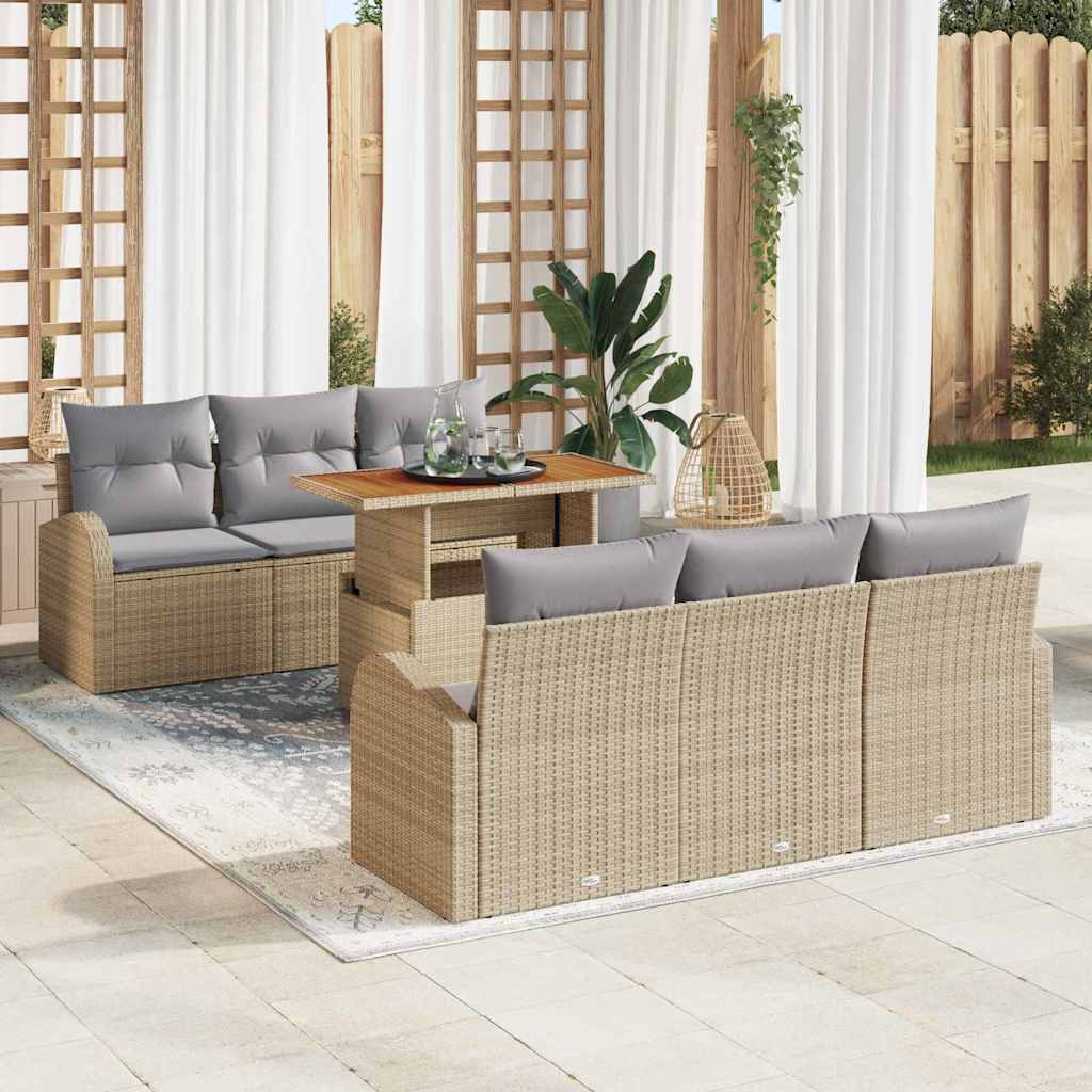 Garten-Sofa-Set mit Speicher 7 pcs Beige Poly Rattan