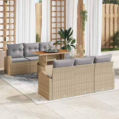 Garten-Sofa-Set mit Speicher 7 pcs Beige Poly Rattan