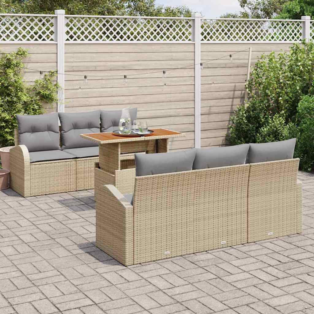 Garten-Sofa-Set mit Speicher 7 pcs Beige Poly Rattan