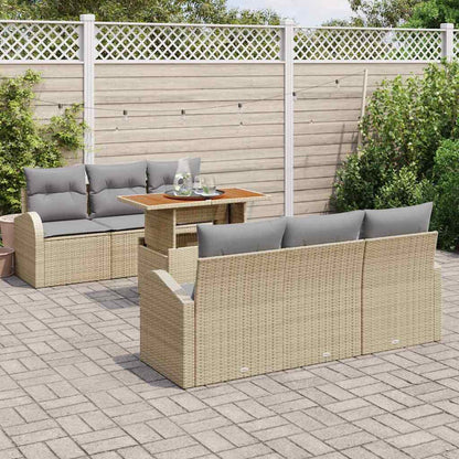 Garten-Sofa-Set mit Speicher 7 pcs Beige Poly Rattan