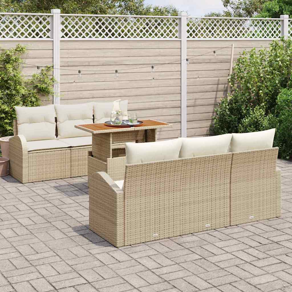 Garten-Sofa-Set mit Speicher 7 pcs Beige Poly Rattan