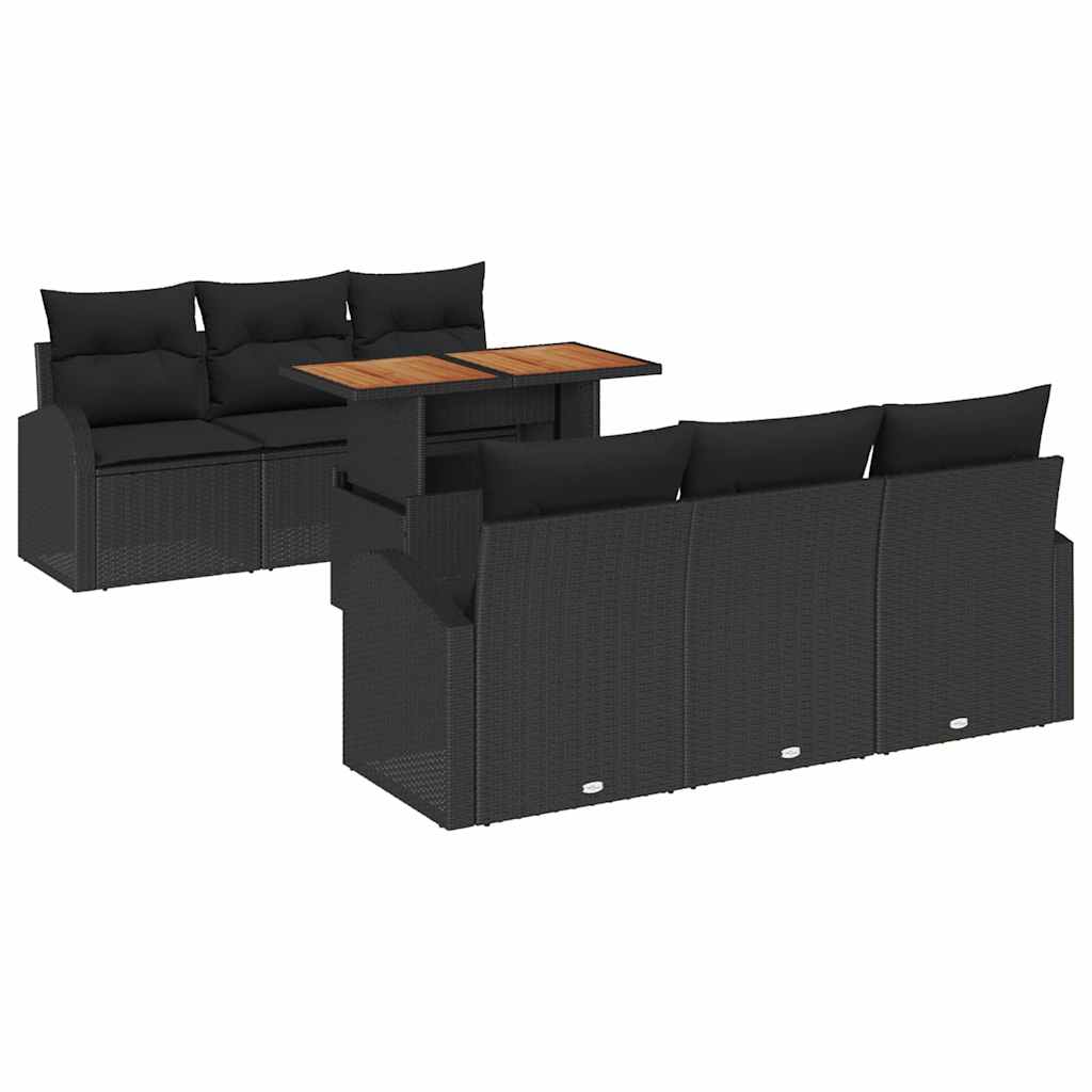 Garten-Sofa-Set mit Speicher 7 pcs Schwarz Poly Rattan
