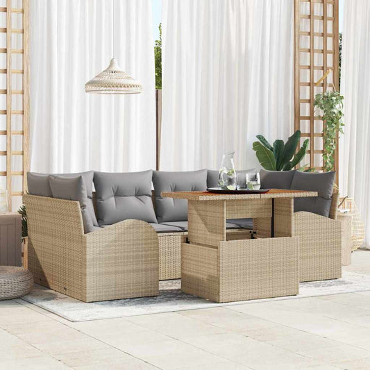 Garten-Sofa-Set mit Speicher 7 pcs Beige Poly Rattan