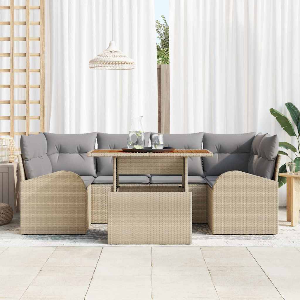 Garten-Sofa-Set mit Speicher 7 pcs Beige Poly Rattan