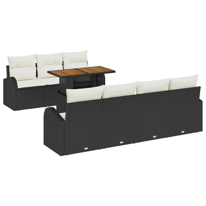 Garten-Sofa-Set mit Speicher 8 pcs Schwarz Poly Rattan