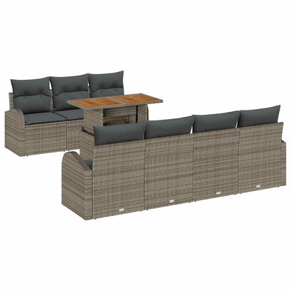 Garten-Sofa-Set mit Speicher 8 pcs Grau Poly Rattan