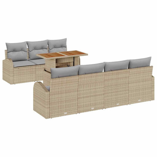 Garten-Sofa-Set mit Speicher 8 pcs Beige Poly Rattan